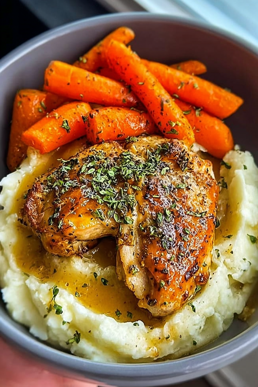 Garlic Herb Chicken with Creamy Mash & Roasted carrots image 2