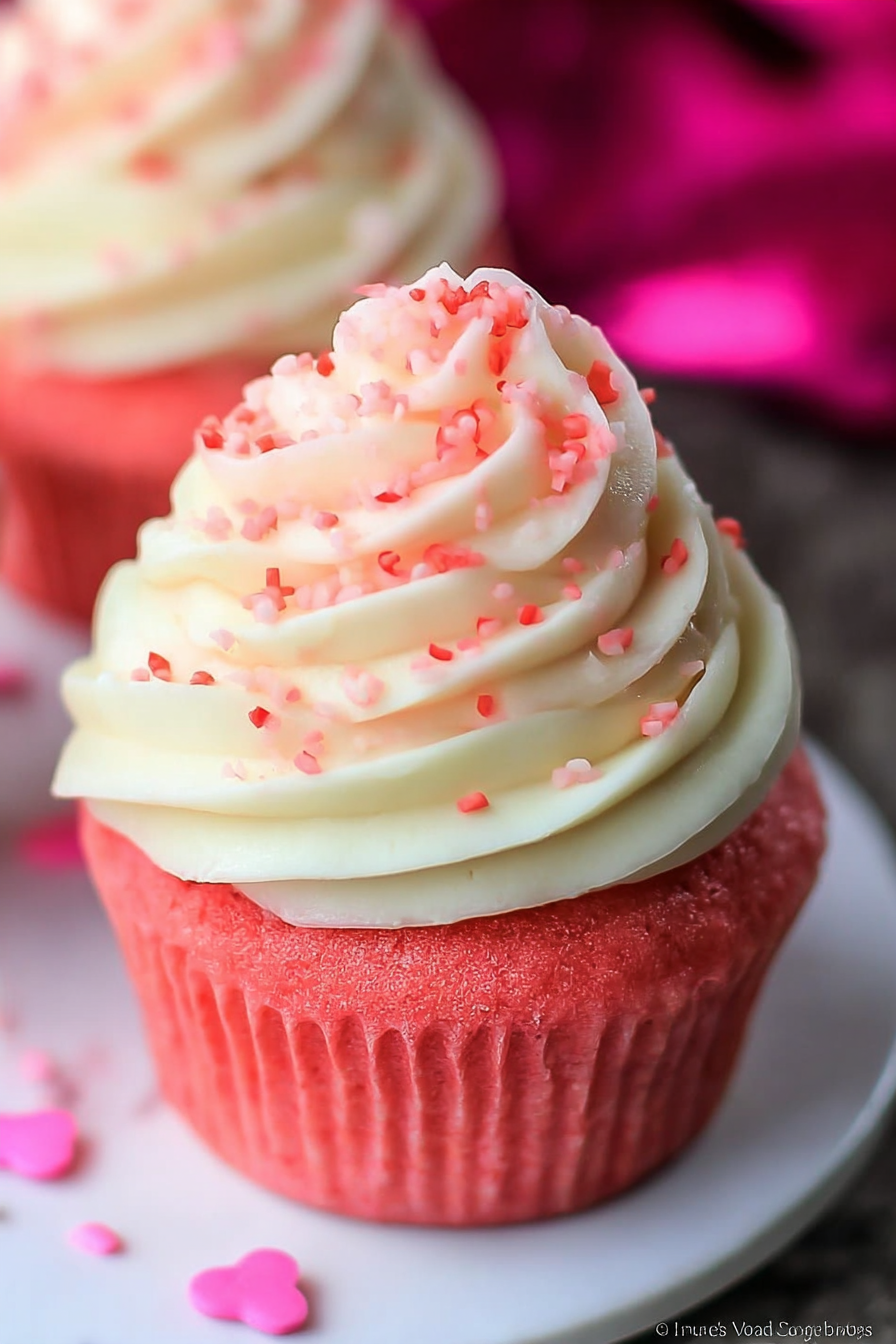 Pink Velvet Cupcakes with Vanilla Buttercream Frosting image 2