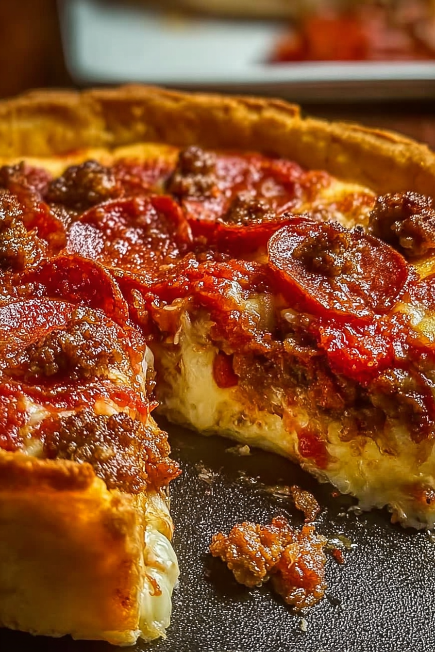 Ultimate deep-dish chicken hamburger chicken sausage chicken pepperoni pie recipe image 2