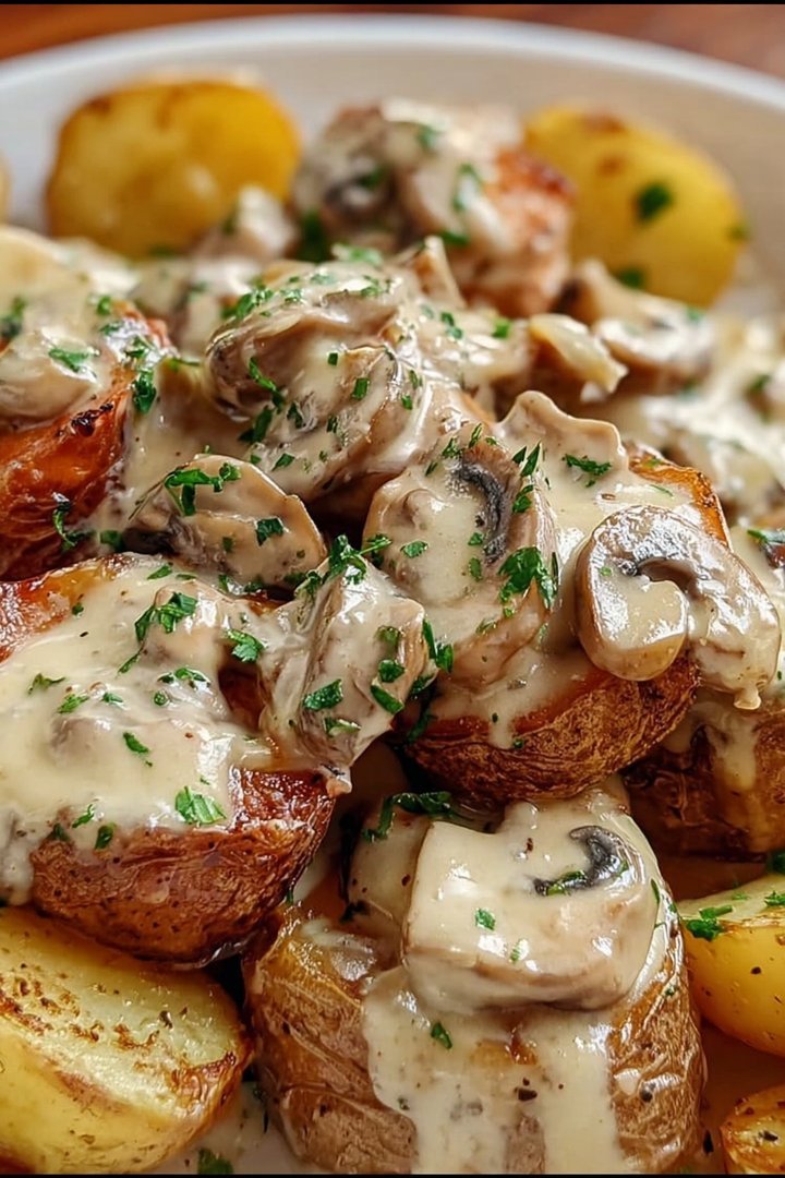 Mushroom Potatoes with Creamy Parmesan and Garlic Sauce image 2