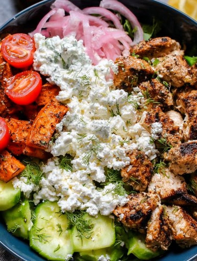 Grilled Chicken Power Bowl with Tzatziki and Sweet Potato Fries image 2