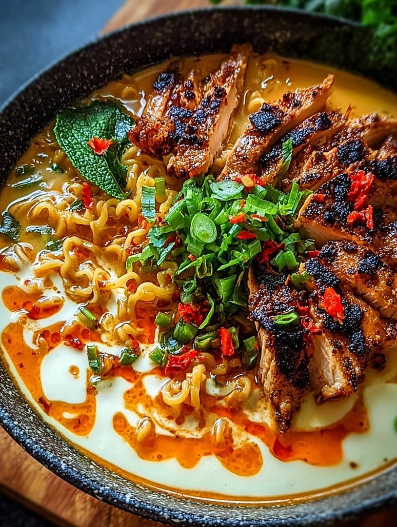 Spicy Chicken Ramen Recipe with Creamy Garlic Sauce image 2