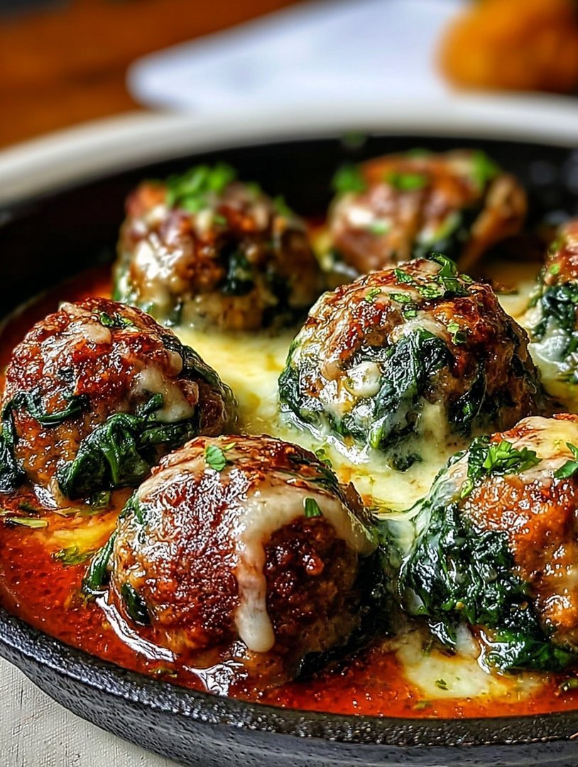 Spinach Garlic Meatballs Stuffed with Mozzarella image 2